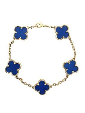 Van Cleef & Arpels Bracelet Vintage Alhambra YG & 18k Yellow Gold Blue Agate